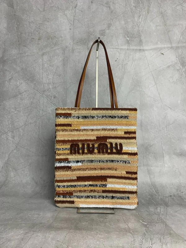 Miu Miu Striped Crochet Tote Bag image 1