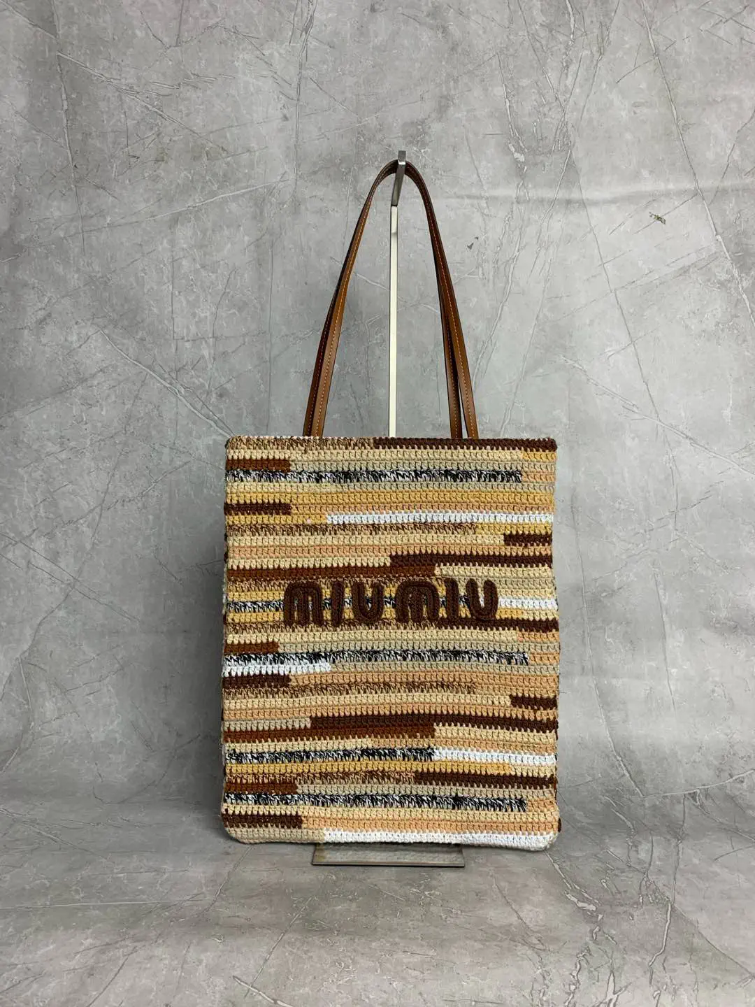 Miu Miu Striped Crochet Tote Bag image 1