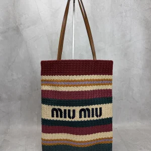 Miu Miu Striped Woven Tote Bag image 1