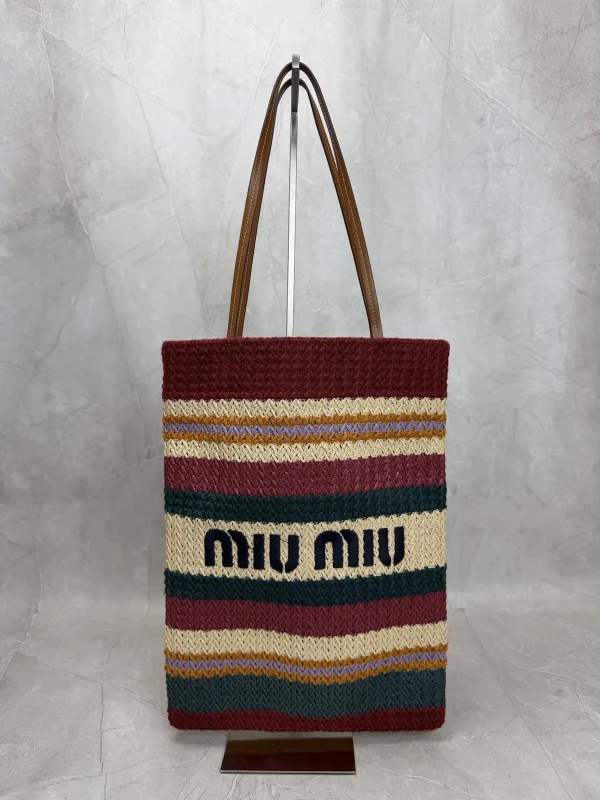 Miu Miu Striped Woven Tote Bag image 1