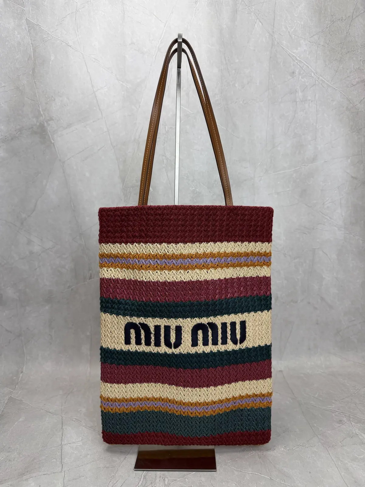 Miu Miu Striped Woven Tote Bag image 1
