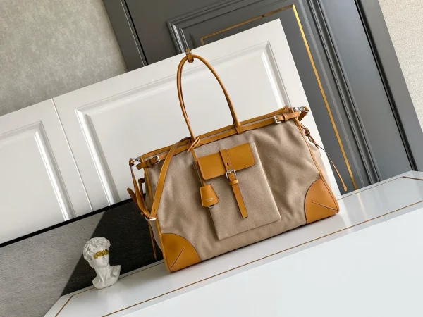 Prada Beige Canvas with Leather Trim Tote Bag image 1