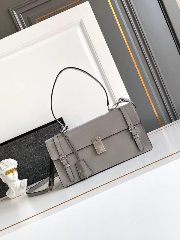 Prada Gray Leather Top Handle Bag image 1