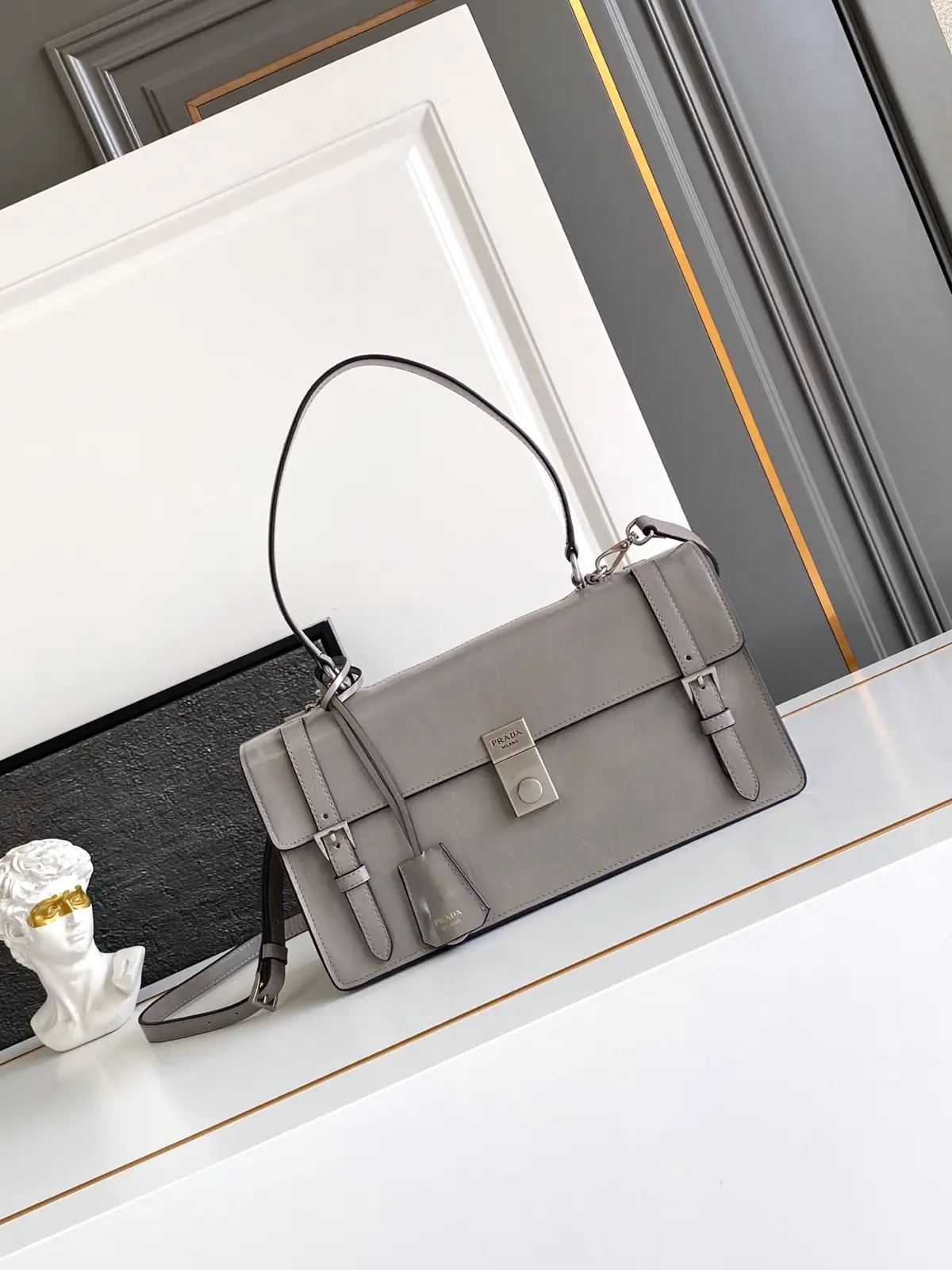 Prada Gray Leather Top Handle Bag image 1