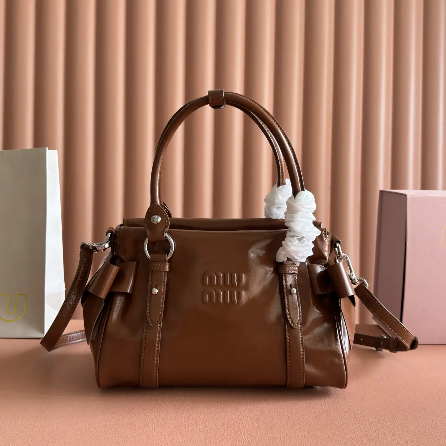 Miu Miu Bow Detail Leather Top Handle Bag image 1