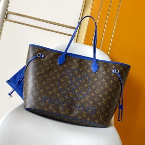 Louis Vuitton Monogram Neverfull Tote Bag with Blue Trim image 1