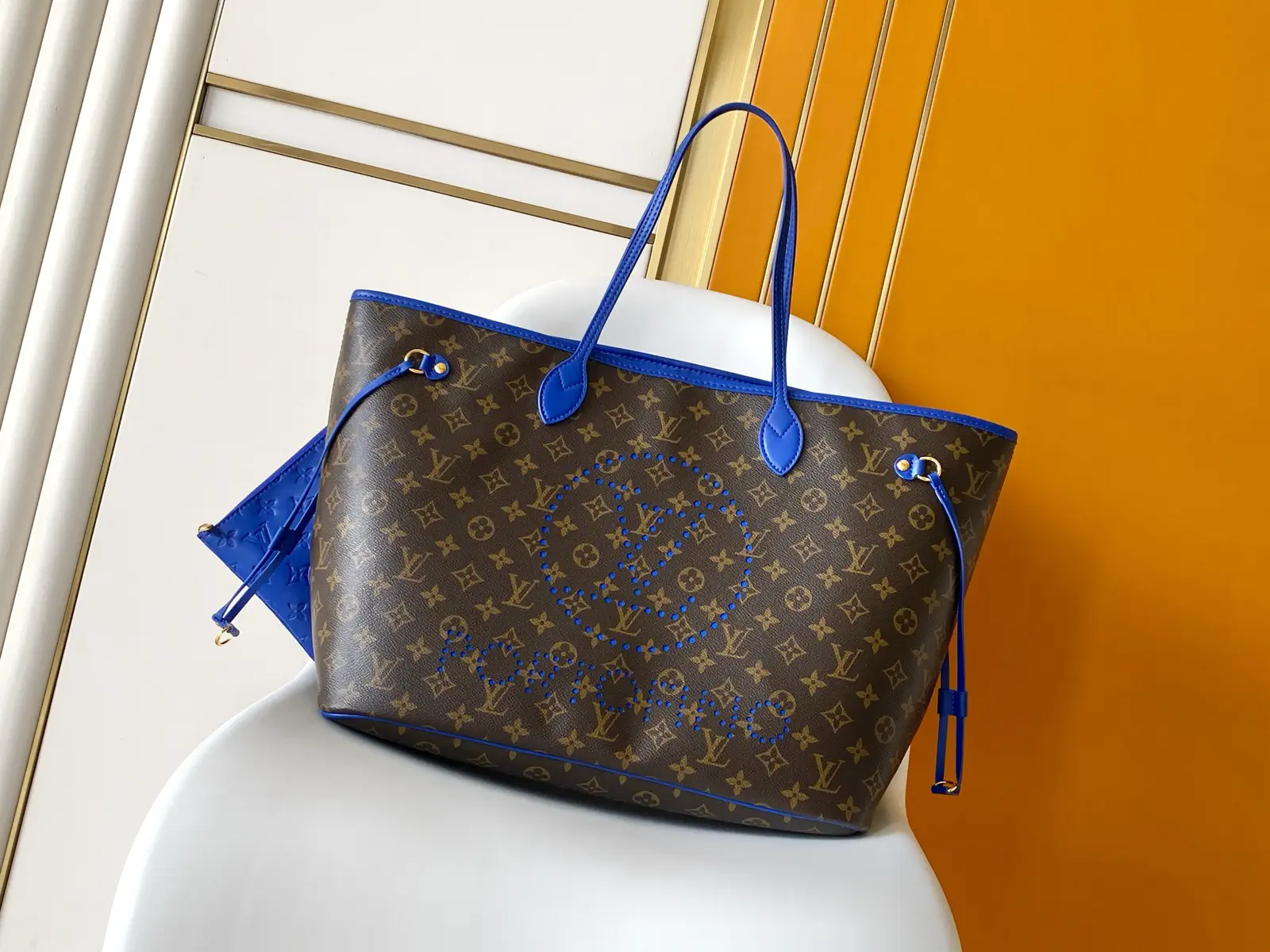 Louis Vuitton Monogram Neverfull Tote Bag with Blue Trim image 1