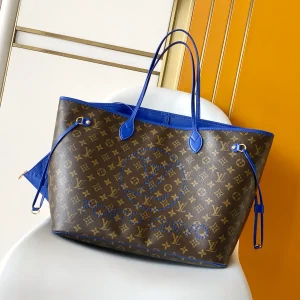 Louis Vuitton Neverfull Monogram Tote Bag with Blue Trim image 1