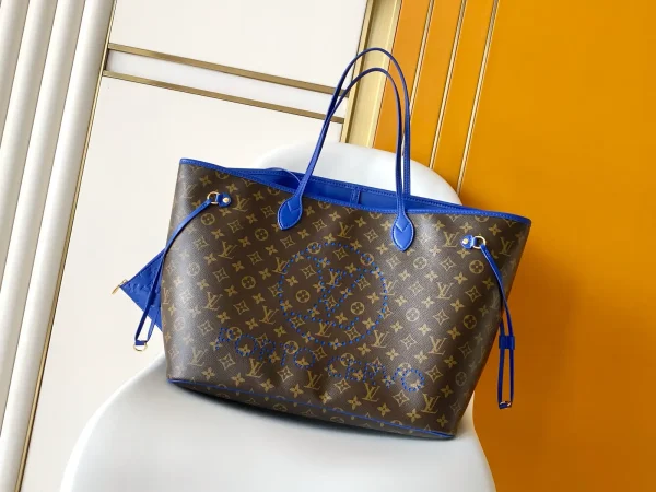 Louis Vuitton Neverfull Monogram Tote Bag with Blue Trim image 1