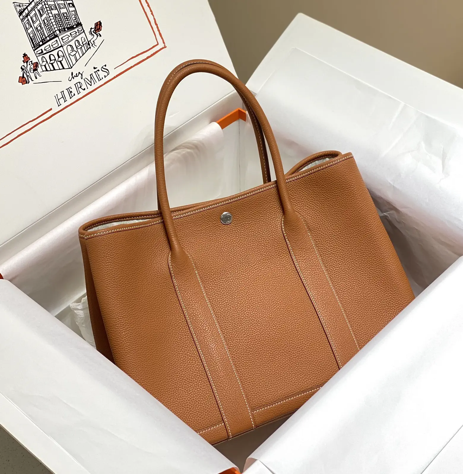 Hermès Gold Brown Togo Leather Tote Bag image 1