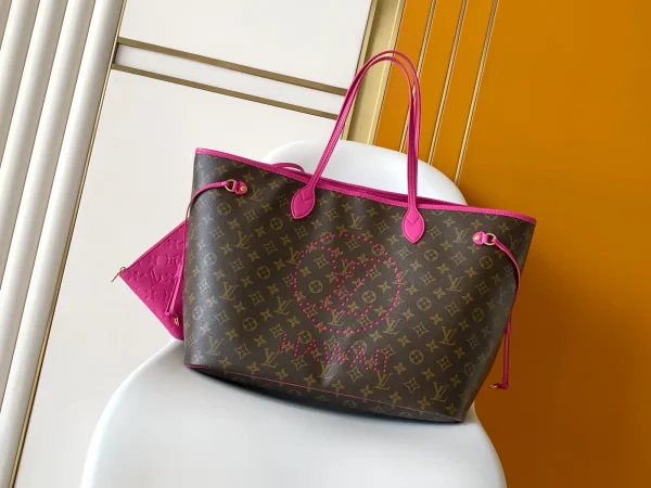Louis Vuitton Monogram Neverfull Tote Bag with Pink Trim image 1