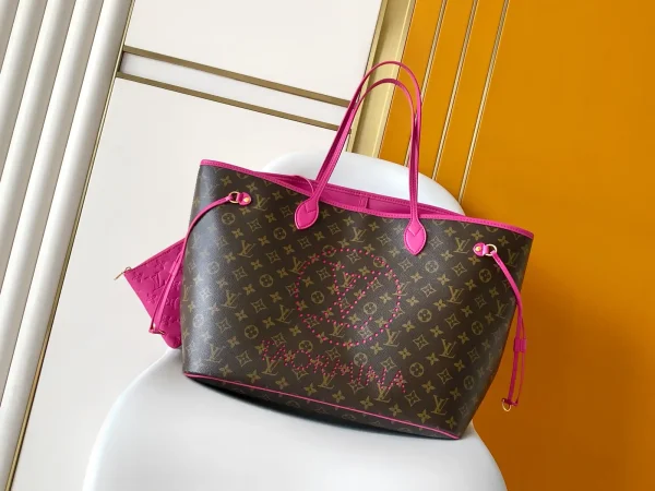 Louis Vuitton Neverfull Monogram Tote Bag with Pink Trim image 1