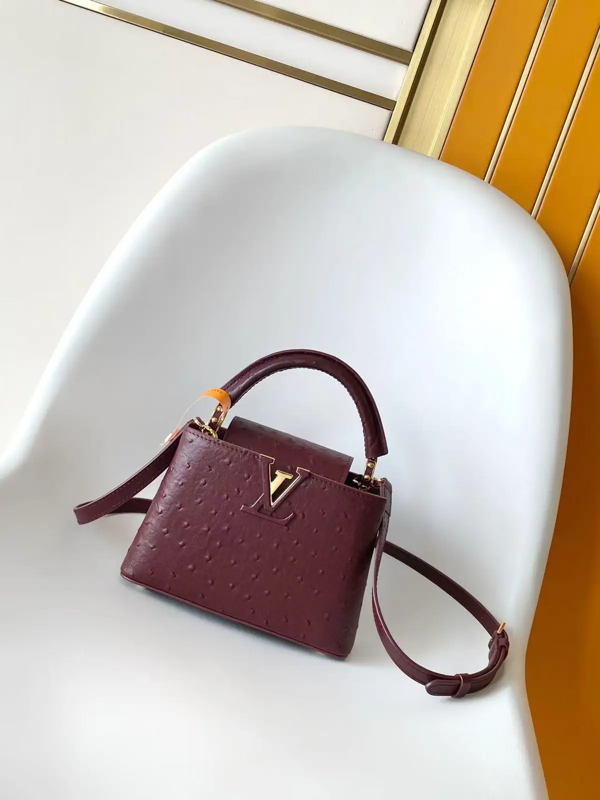 Louis Vuitton Burgundy Ostrich-Embossed Capucines Top Handle Bag image 1