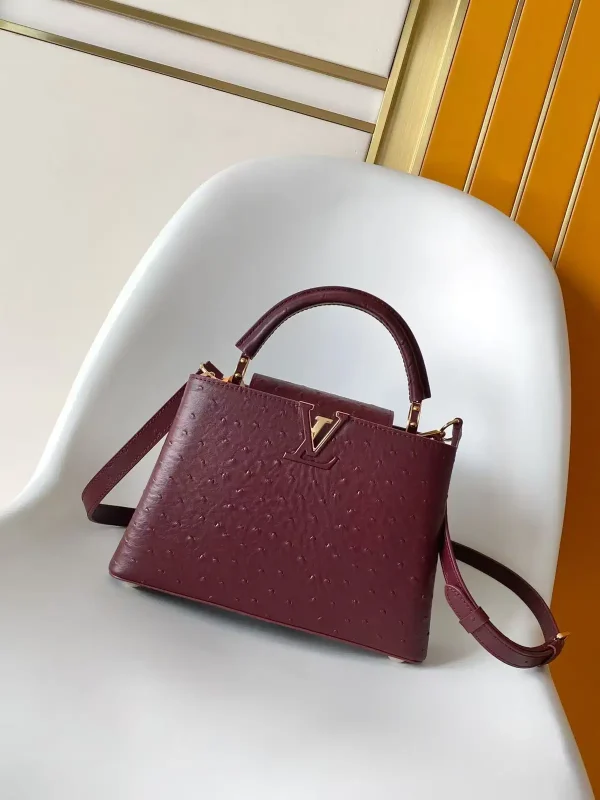 Louis Vuitton Burgundy Ostrich-Embossed Capucines BB Top Handle Bag image 1