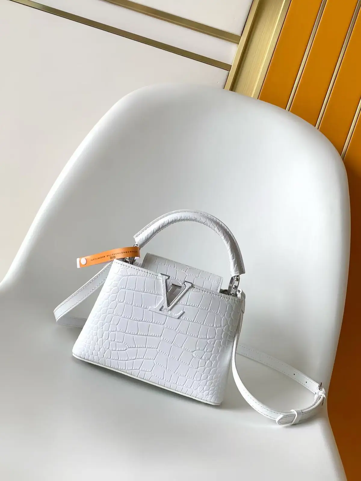 Louis Vuitton White Croc-Embossed Capucines Top Handle Bag image 1