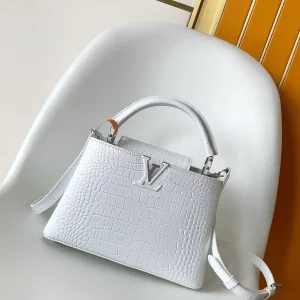 Louis Vuitton White Croc-Embossed Capucines BB Top Handle Bag image 1