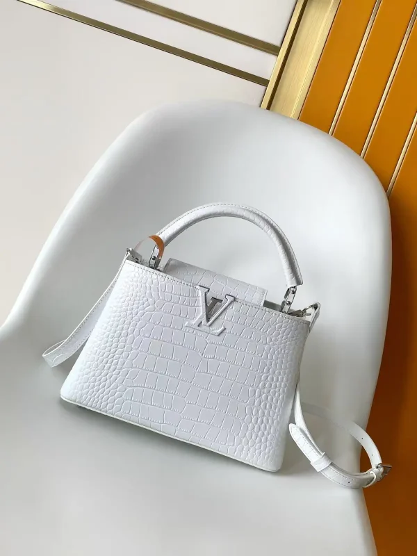 Louis Vuitton White Croc-Embossed Capucines BB Top Handle Bag image 1