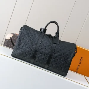 Louis Vuitton Black Embossed Monogram Keepall Duffle Bag image 1