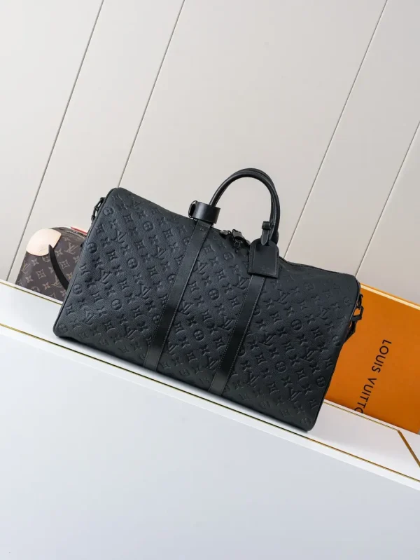 Louis Vuitton Black Embossed Monogram Keepall Duffle Bag image 1