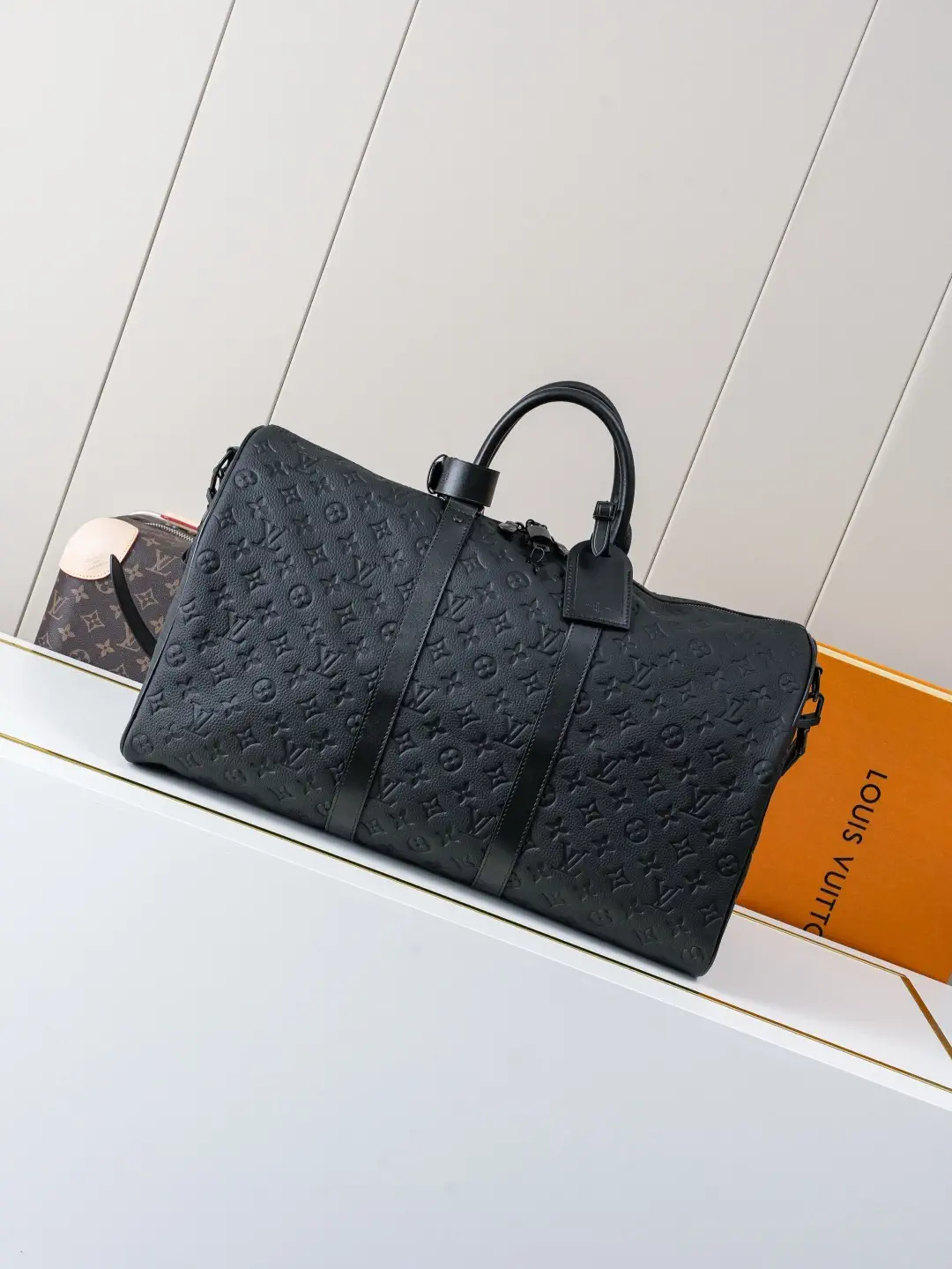 Louis Vuitton Black Embossed Monogram Keepall Duffle Bag image 1