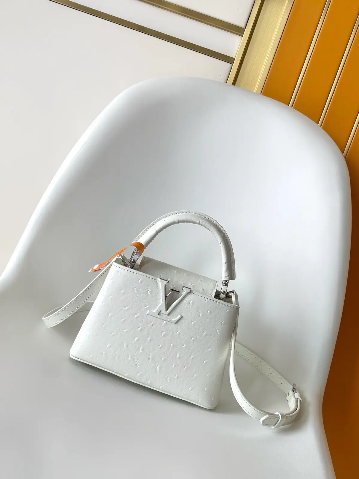 Louis Vuitton White Ostrich-Embossed Capucines Top Handle Bag image 1