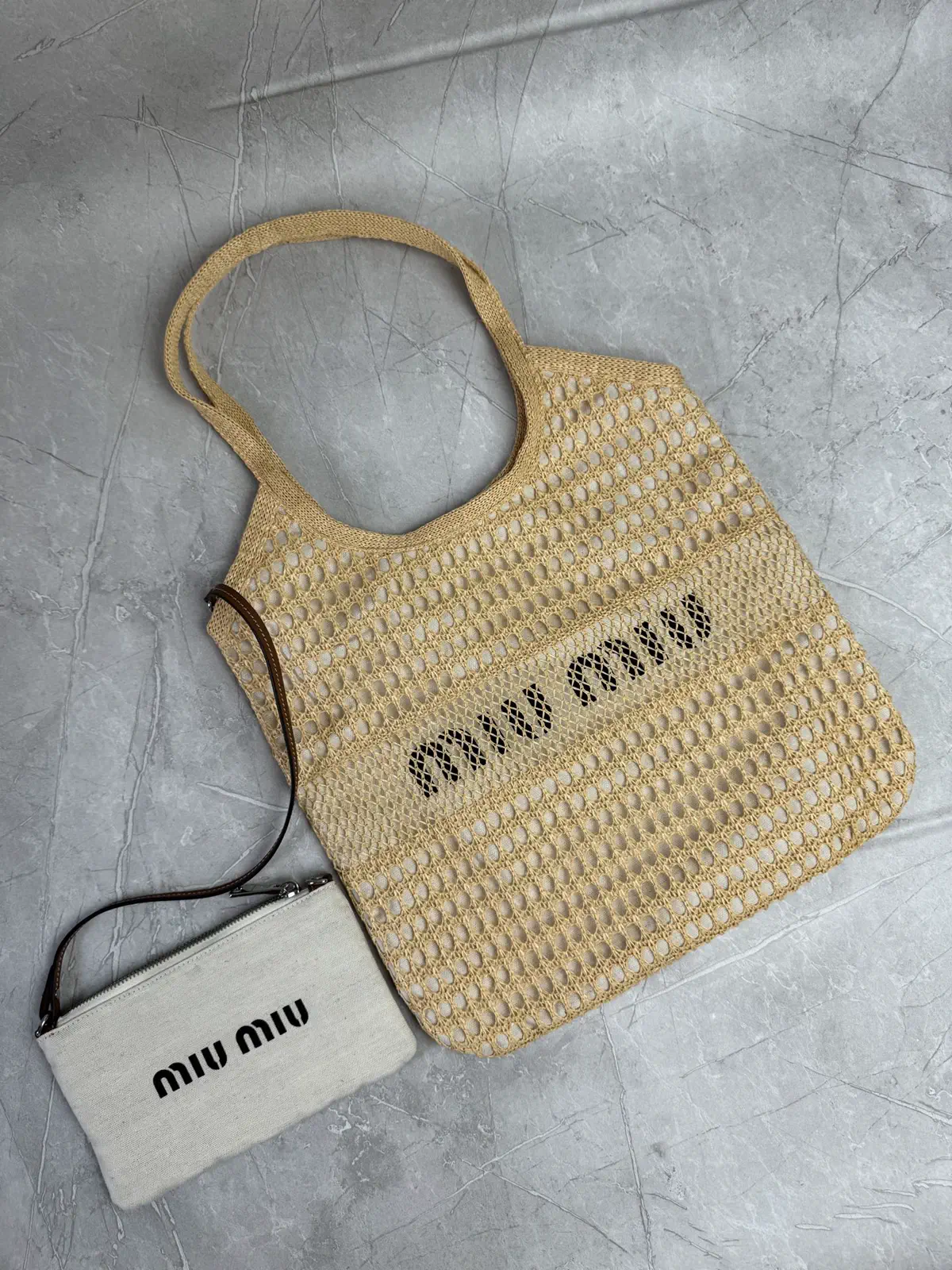 Miu Miu Straw Tote Bag with Attached Coin Pouch image 1