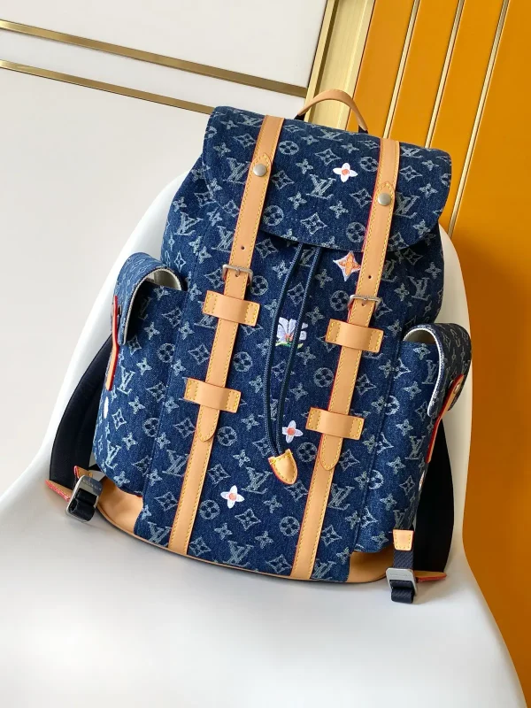 Louis Vuitton Blue Denim Monogram Floral Embroidered Christopher MM Backpack image 1