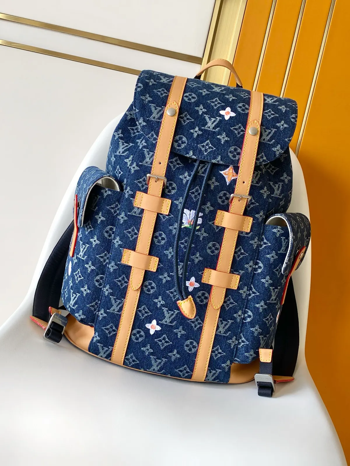Louis Vuitton Blue Denim Monogram Floral Embroidered Christopher MM Backpack image 1