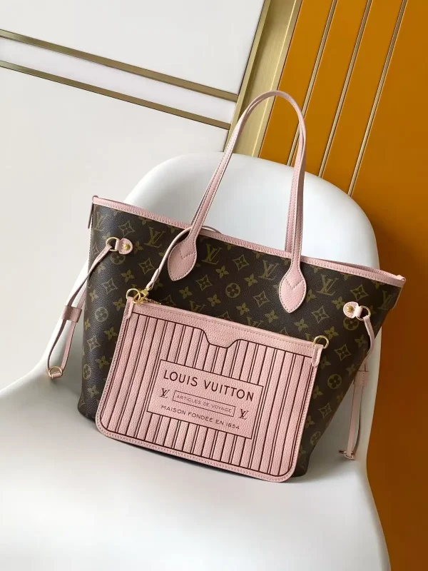 Louis Vuitton Monogram Canvas Neverfull Bandoulière Inside Out BB Tote Bag with Pink Trim image 1