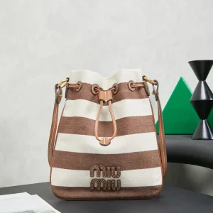 Miu Miu Striped Drawstring Bucket Bag image 1