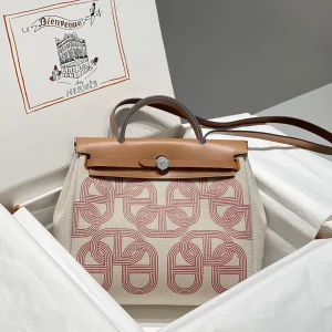 Hermès Herbag Zip Top Handle Bag with Red Print image 1