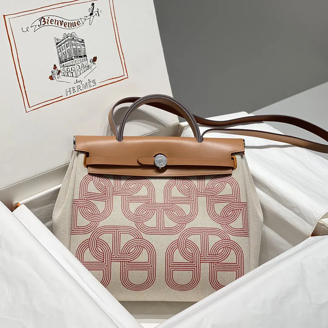 Hermès Herbag Zip Top Handle Bag with Red Print image 1