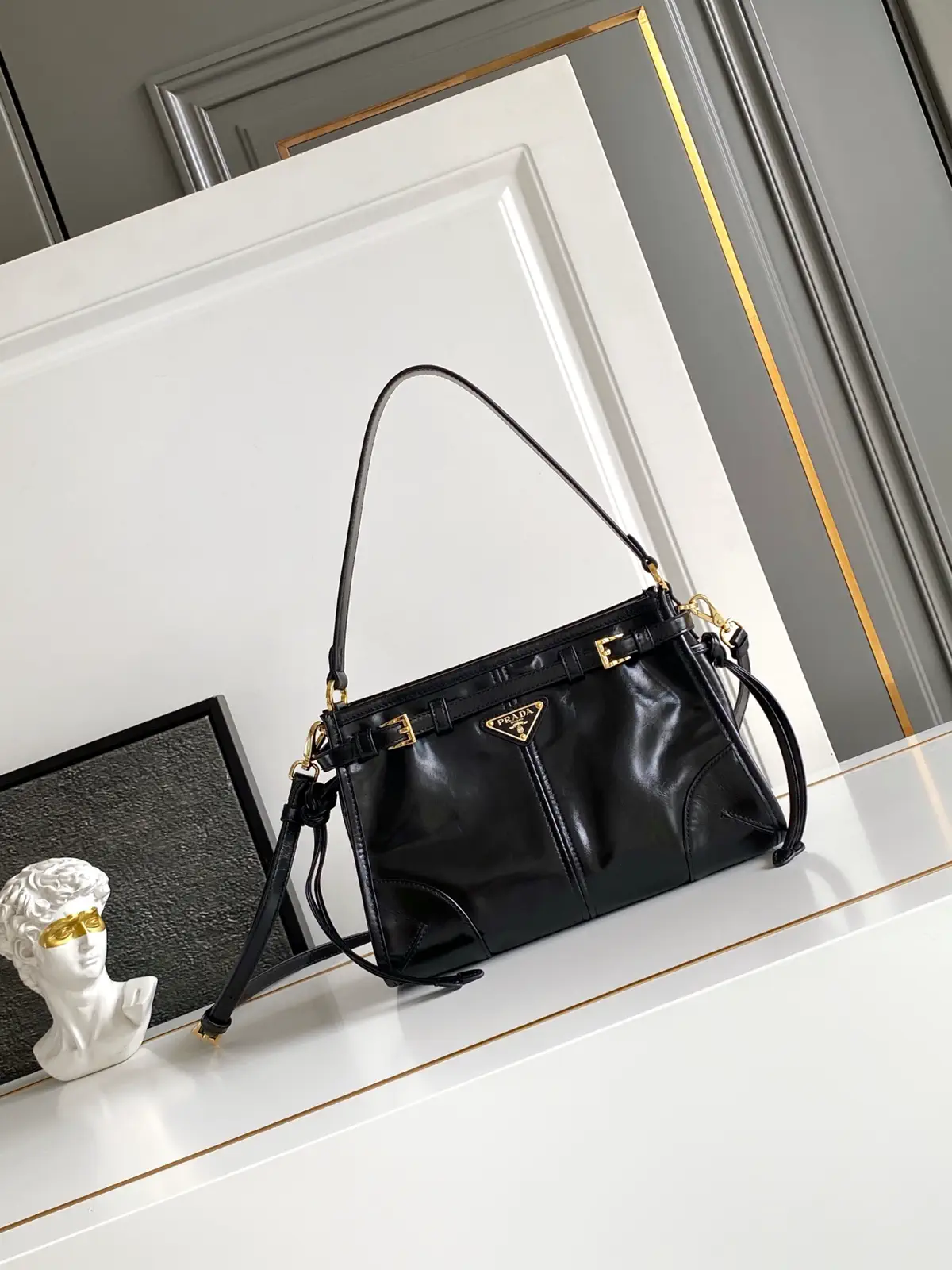 Prada Black Glossy Leather Crossbody Bag image 1