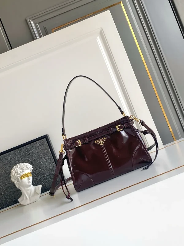Prada Dark Brown Glossy Shoulder Bag image 1