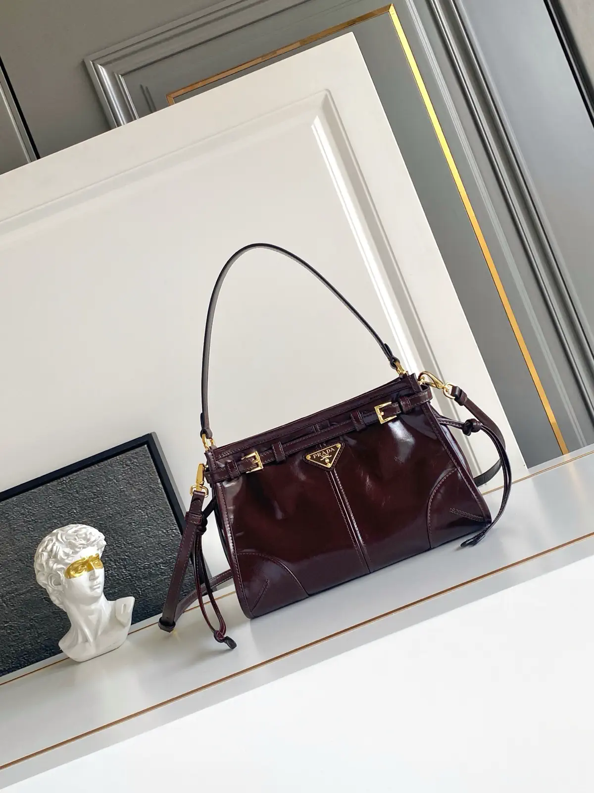 Prada Dark Brown Glossy Shoulder Bag image 1