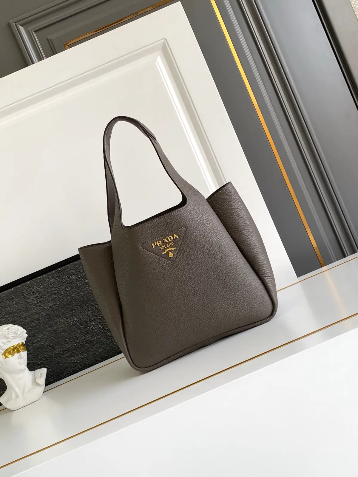 Prada Taupe Leather Tote Bag image 1