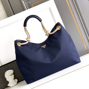 Prada Navy Nylon Tote Bag with Rope Handles image 1