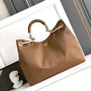 Prada Brown Nylon Tote Bag with Rope Handles image 1