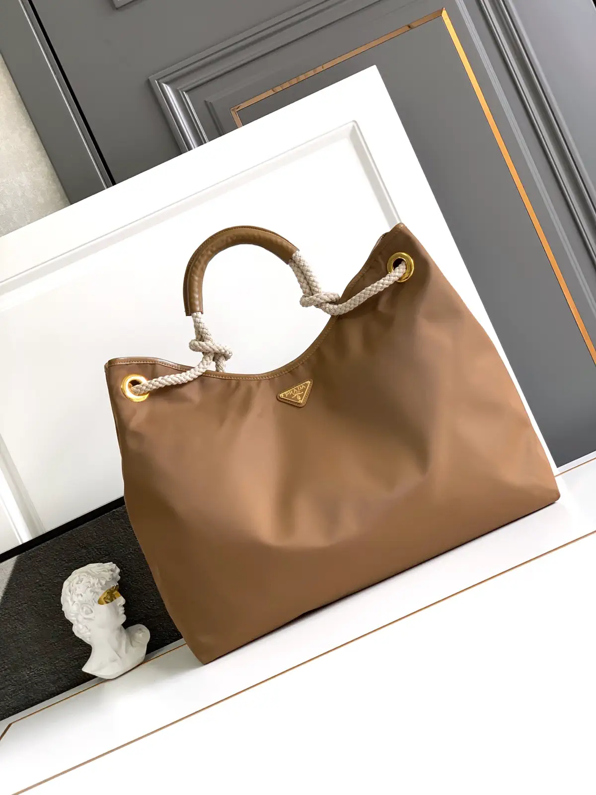 Prada Brown Nylon Tote Bag with Rope Handles image 1