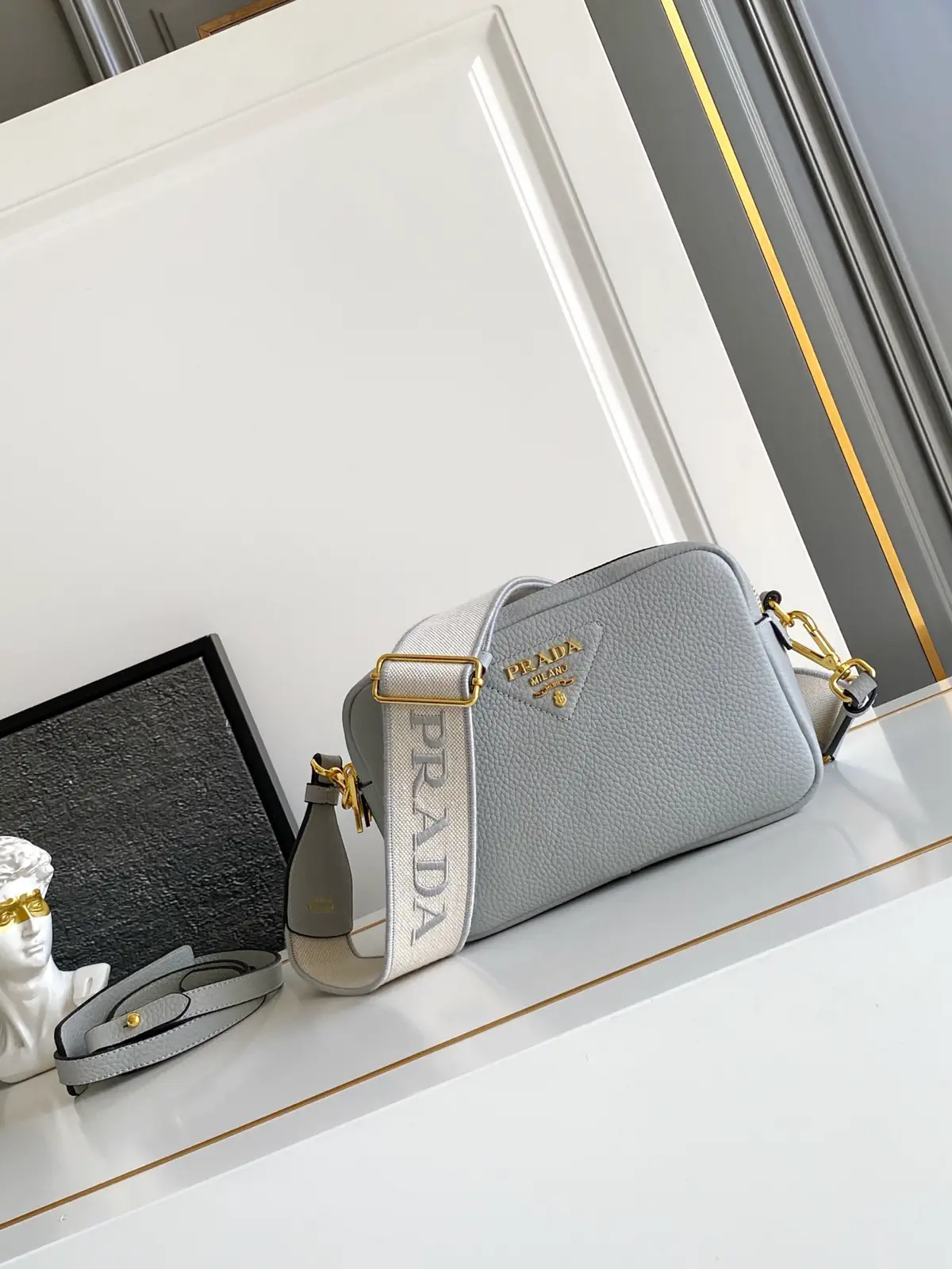 Prada Gray Leather Crossbody Bag with Dual Shoulder Straps image 1