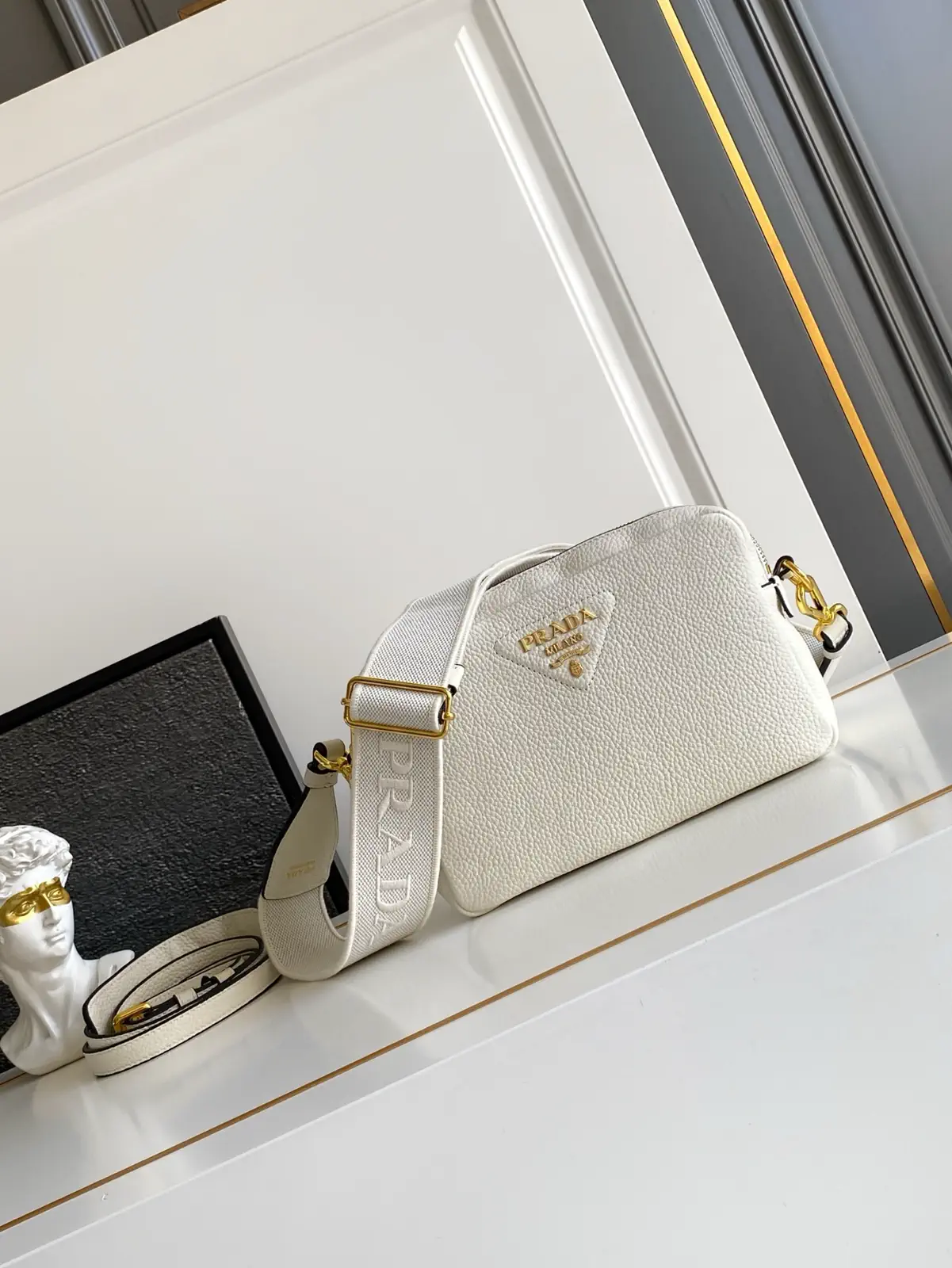 Prada White Leather Crossbody Bag with Dual Shoulder Straps image 1