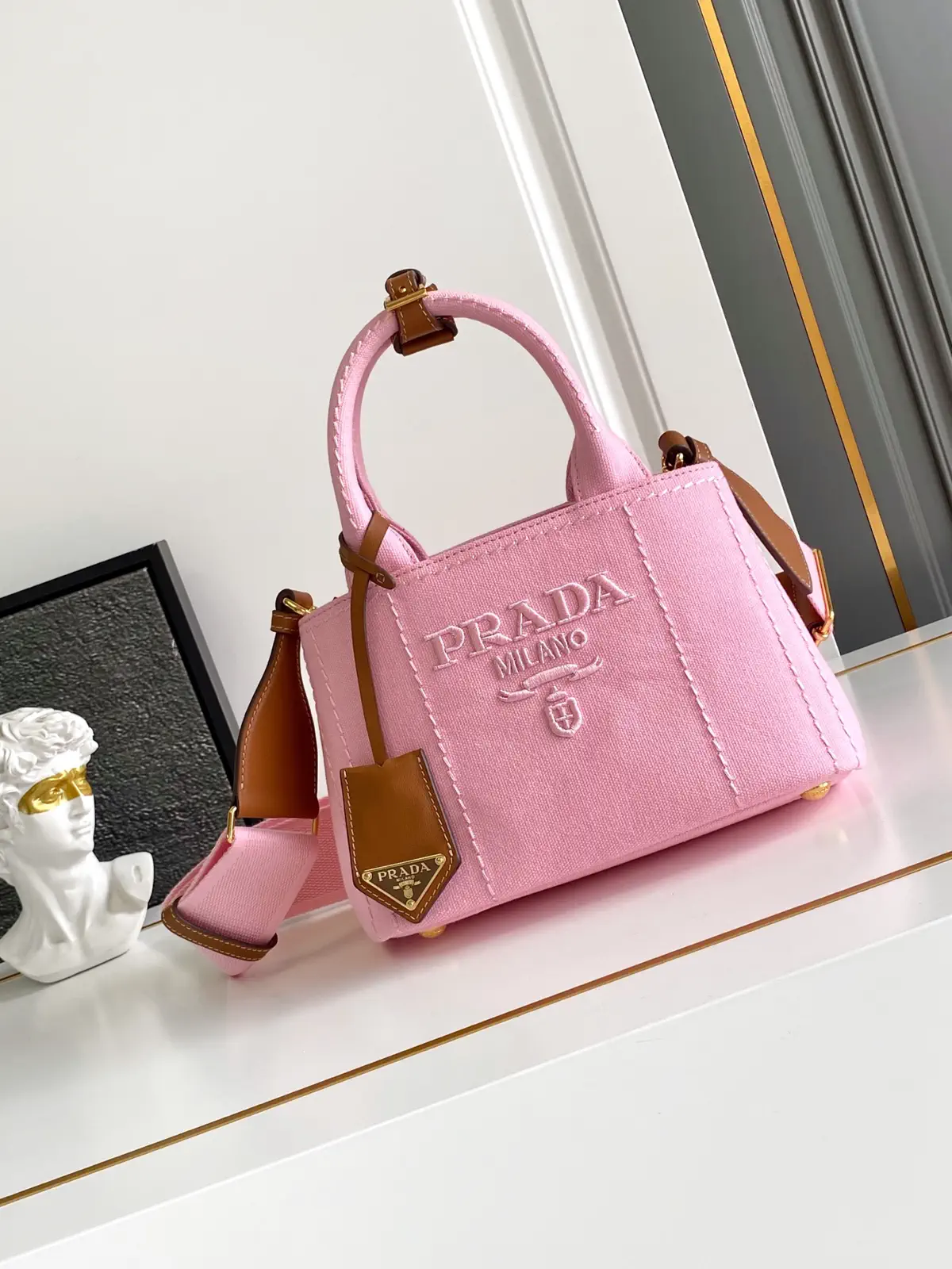 Prada Pink Canvas Mini Top Handle Bag image 1