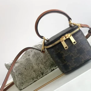 CELINE Mini Triomphe Canvas Vanity Bag with Leather Trim image 1
