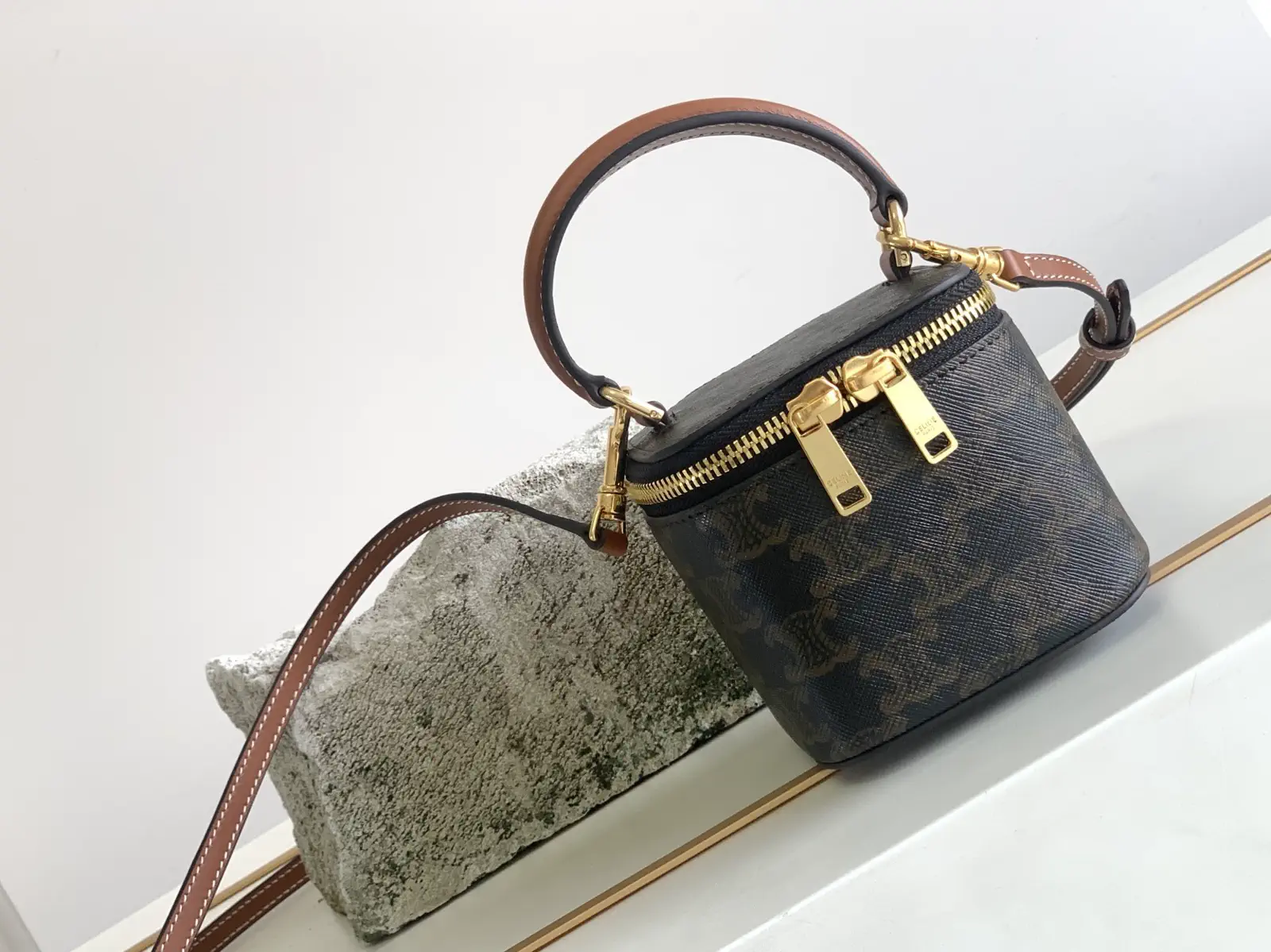 CELINE Mini Triomphe Canvas Vanity Bag with Leather Trim image 1