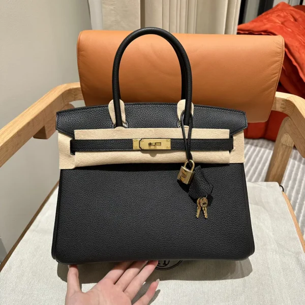 Hermès Black Top Handle Bag with Gold Hardware image 1