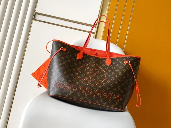 Louis Vuitton Monogram Neverfull Tote Bag with Orange Trim image 1