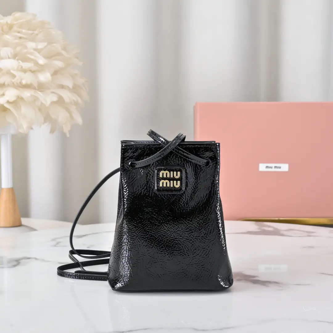 Miu Miu Mini Crinkled Patent Leather Bucket Bag image 1