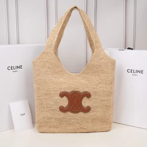 CELINE Straw Tote Bag with Triomphe Logo Patch image 1