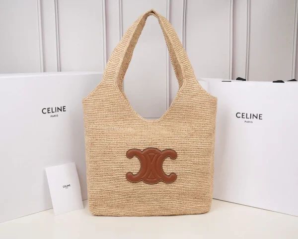 CELINE Straw Tote Bag with Triomphe Logo Patch image 1
