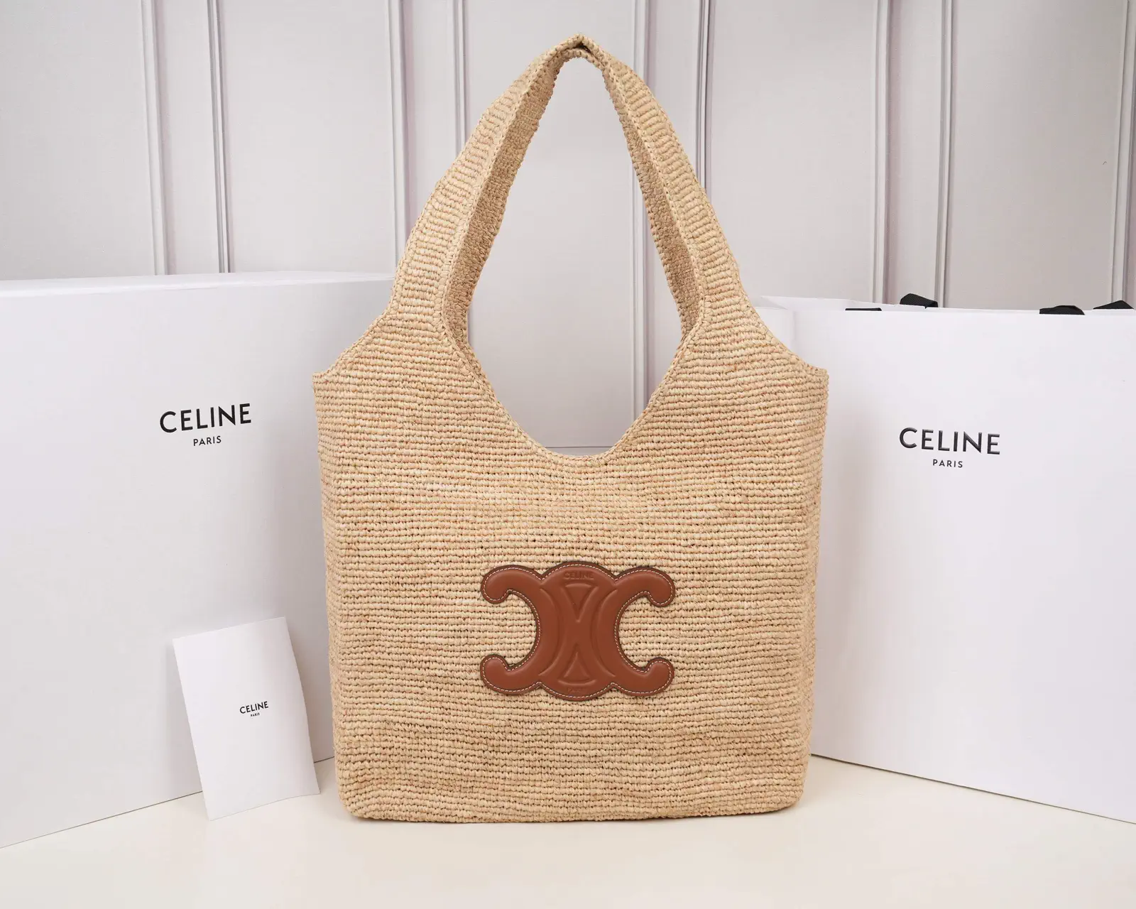 CELINE Straw Tote Bag with Triomphe Logo Patch image 1